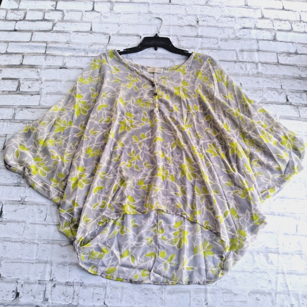 Fresh Tart Womens Blouse Small Gray Floral Shirt Top Batwing Hi Low Hem Flowy